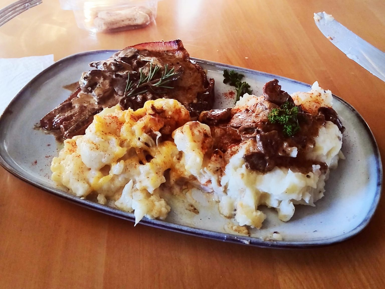 What The Fig Food and Art fried pork chop creamy mushroom mash cheesy cauliflower 1536x1152