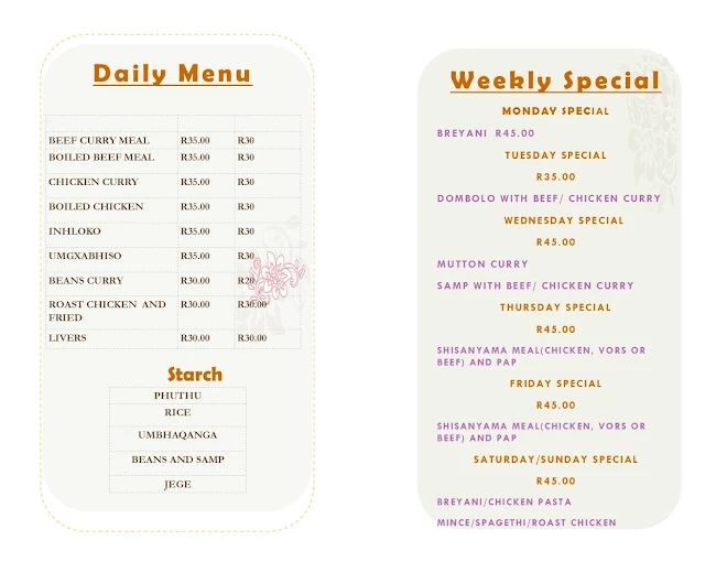 Skhokhoz Kitchen And Catering menu
